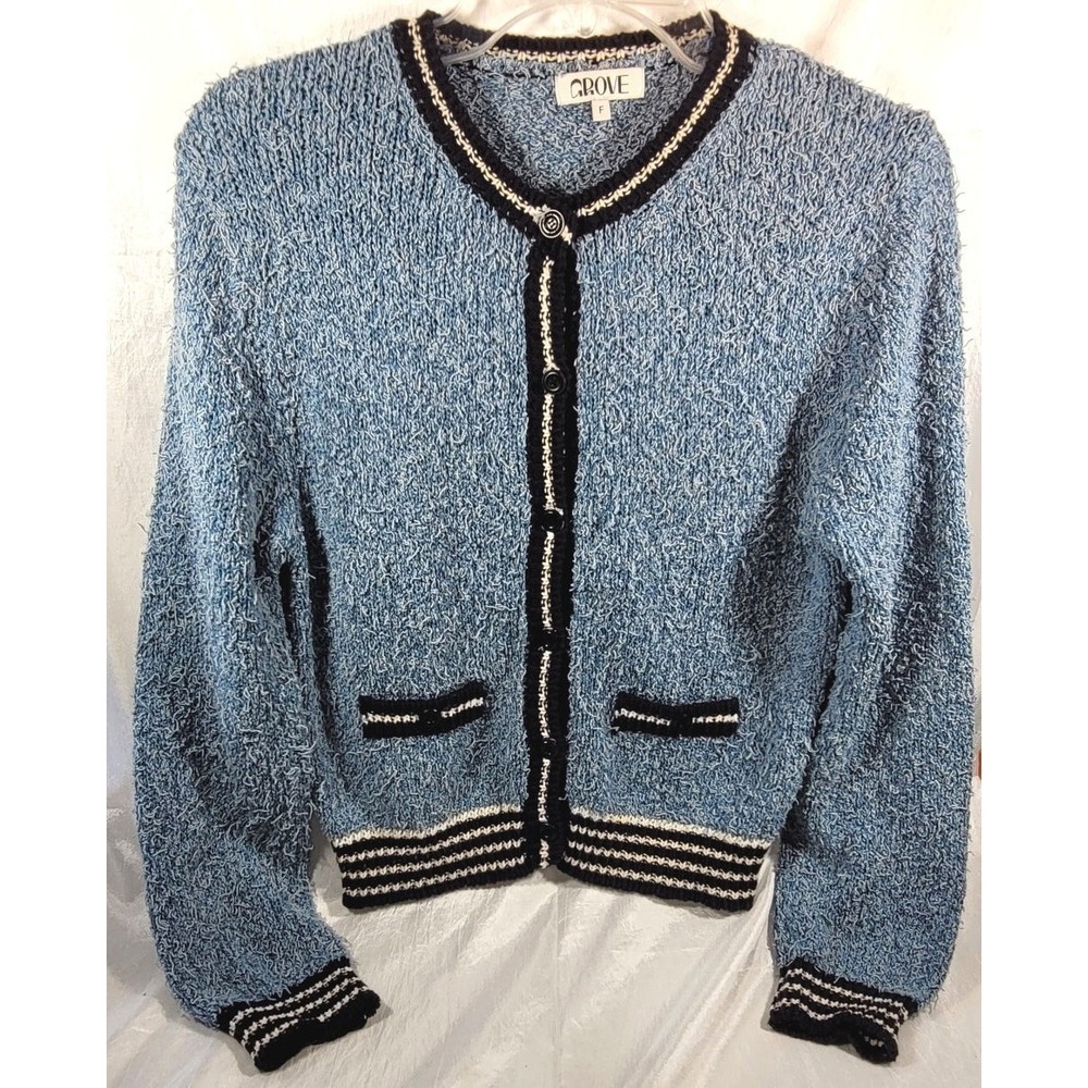 Grove Women's Rag Towel Button-up Sweater Cardigan - Blue - 38" Chest‎